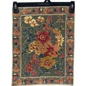 Vintage April Cornell For Danica Green Floral Print Placemats Pack Set Lot of 2